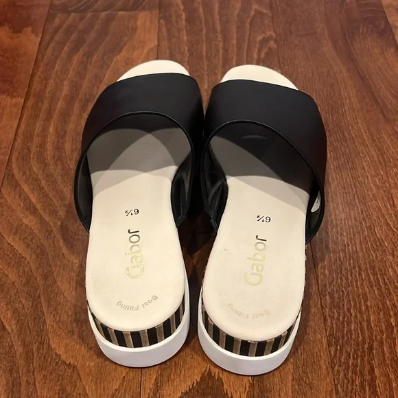 Gabor Women’s Striped Leather Black Slide - Picture 5 of 9